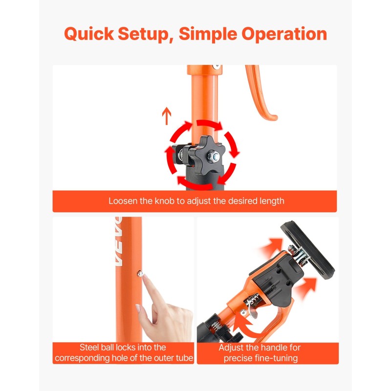2-osainen säädettävä kaappinostin tukitankosarja hiiliteräs 64.5–115 cm 100 kg
