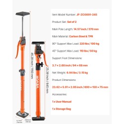 2-osainen säädettävä kaappinostin tukitankosarja hiiliteräs 64.5–115 cm 100 kg