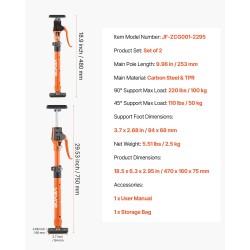 Teleskooppinen tukitankosarja 2 kappaleen hiiliteräs 48–75 cm 100 kg asennustuki
