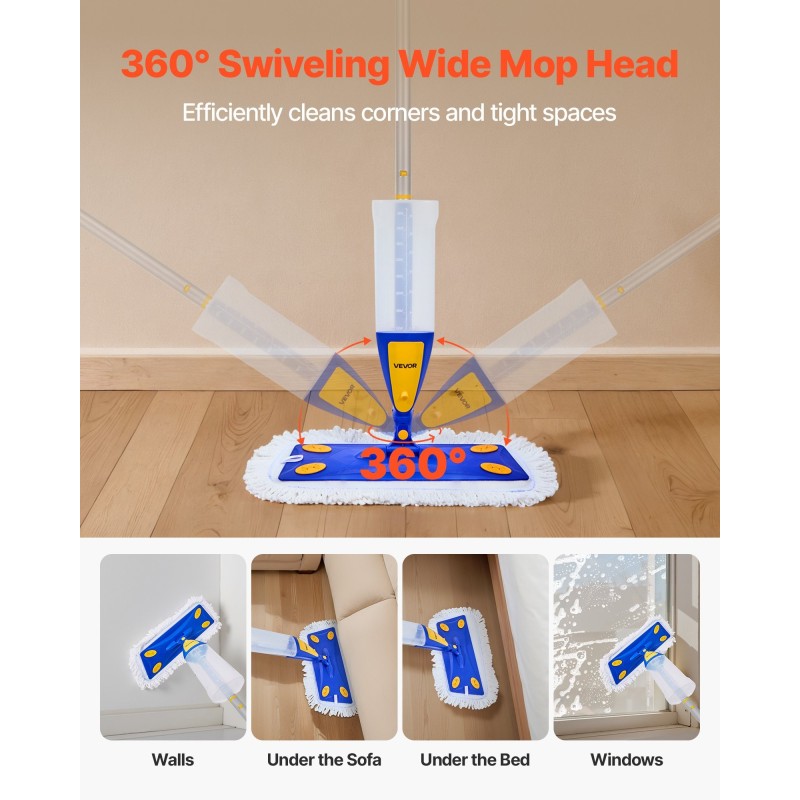 Spray-moppi kuivaan ja märkään siivoukseen 800 ml 360 asteen kääntyvä pää sininen