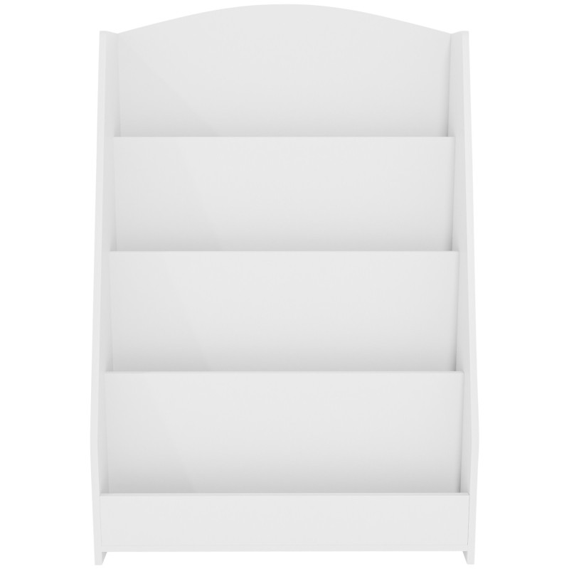 Ajaton lastenhuoneen kirjahylly neljällä näyttöhyllyllä, trapetsimuotoinen