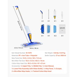 Spray-moppi kuivaan ja märkään siivoukseen 800 ml 360 asteen kääntyvä pää sininen