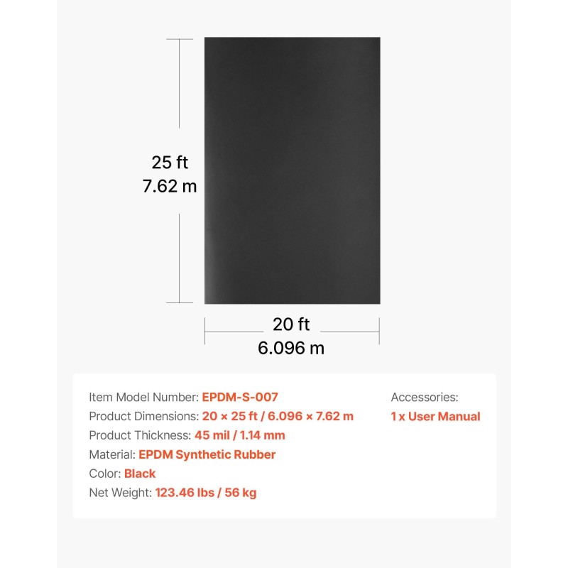 Kattorulla EPDM-kumikalvo vesieristykseen 1,14 mm 6,1 x 7,62 m musta