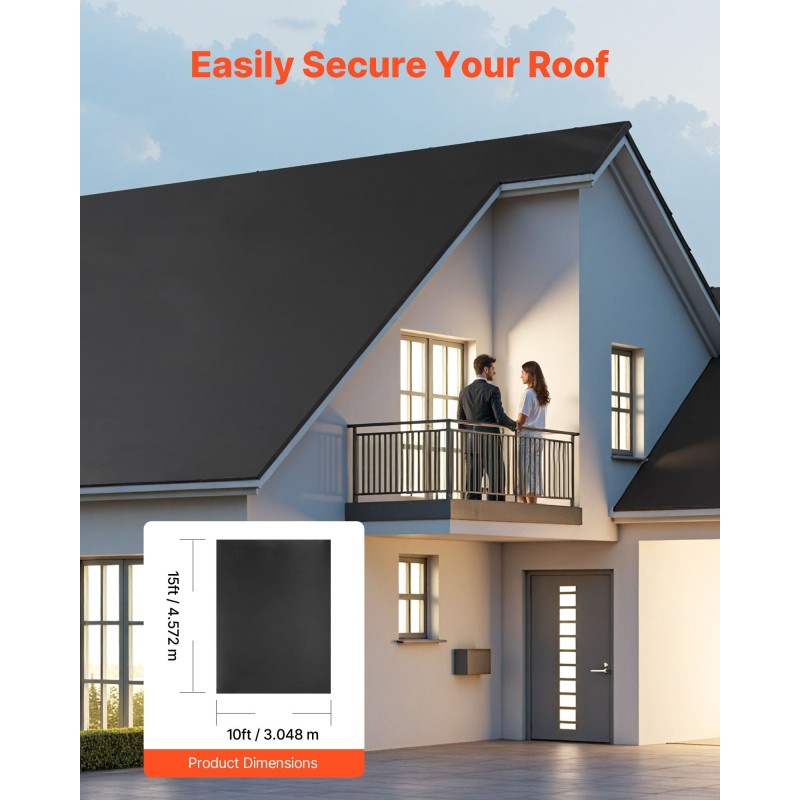 EPDM-kattorulla 45 mil 1,14 mm 3,05 x 4,57 m musta kattovedeneristykseen