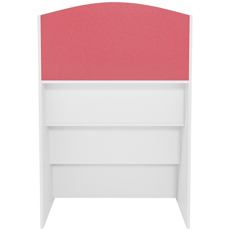 Ajaton lastenhuoneen kirjahylly neljällä näyttöhyllyllä, trapetsimuotoinen