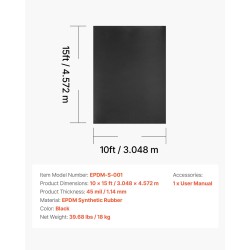 EPDM-kattorulla 45 mil 1,14 mm 3,05 x 4,57 m musta kattovedeneristykseen