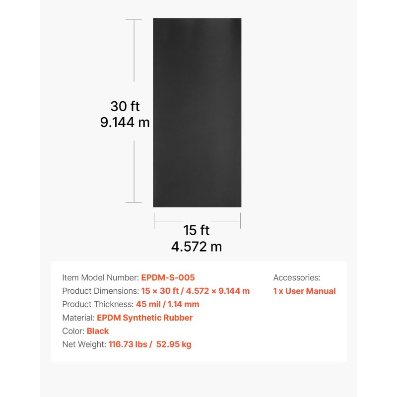 EPDM-kattorulla 1,14 mm 4,57 x 9,14 m vedeneristykseen musta