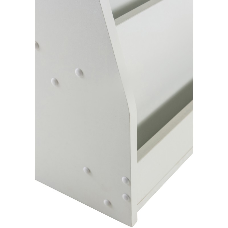 Ajaton lastenhuoneen kirjahylly neljällä näyttöhyllyllä, trapetsimuotoinen