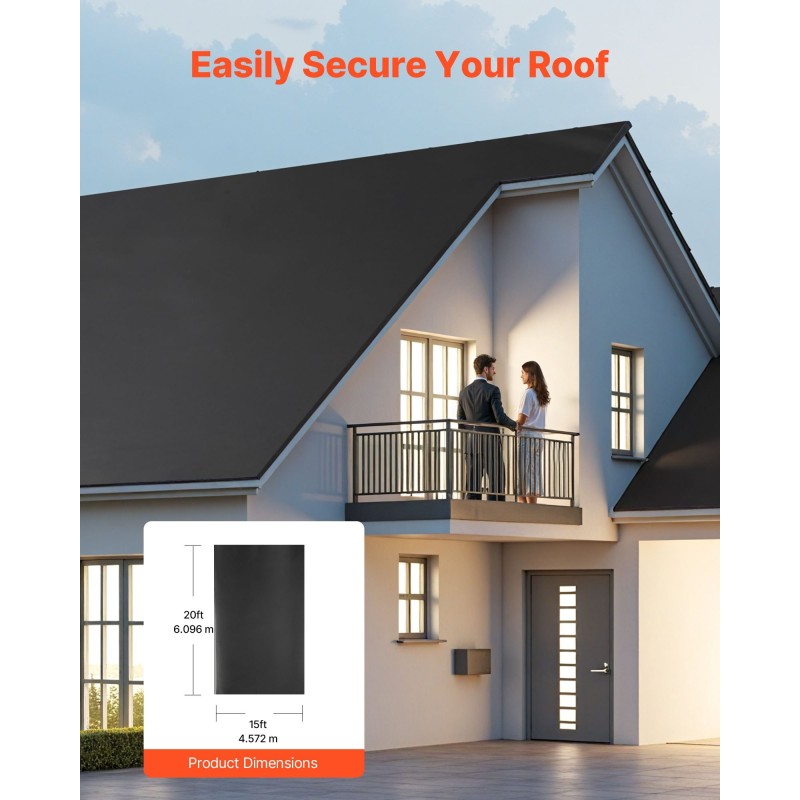 Kattorulla EPDM-synteettinen kumi 1,14 mm 4,57 x 6,10 m musta vesieristys