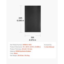 Kattorulla EPDM-synteettinen kumi 1,14 mm 4,57 x 6,10 m musta vesieristys