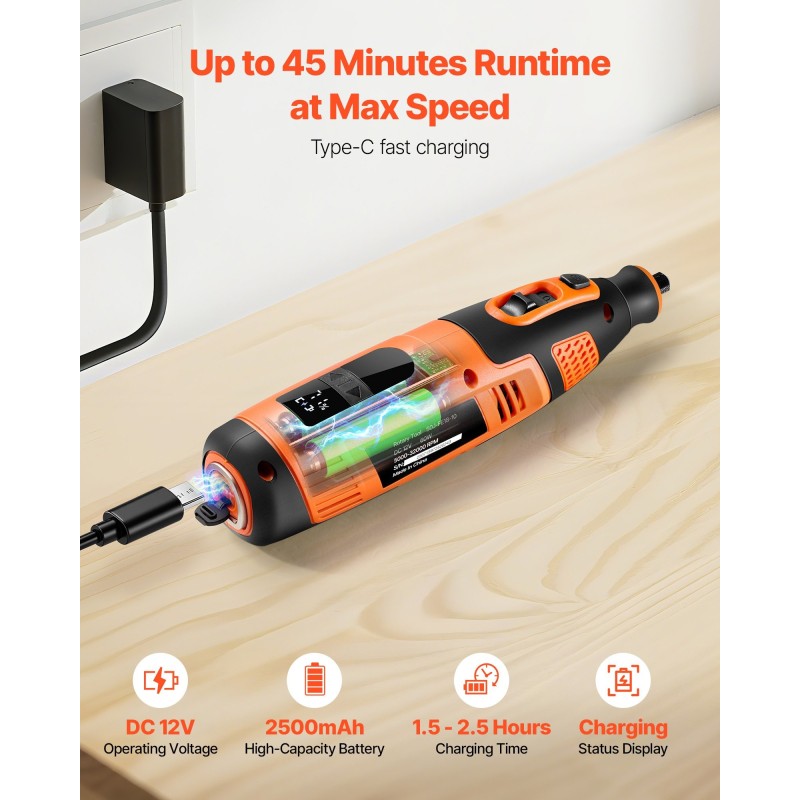 Langaton pyörivä monitoimityökalu 119 tarviketta 12V 2500mAh 28-portainen