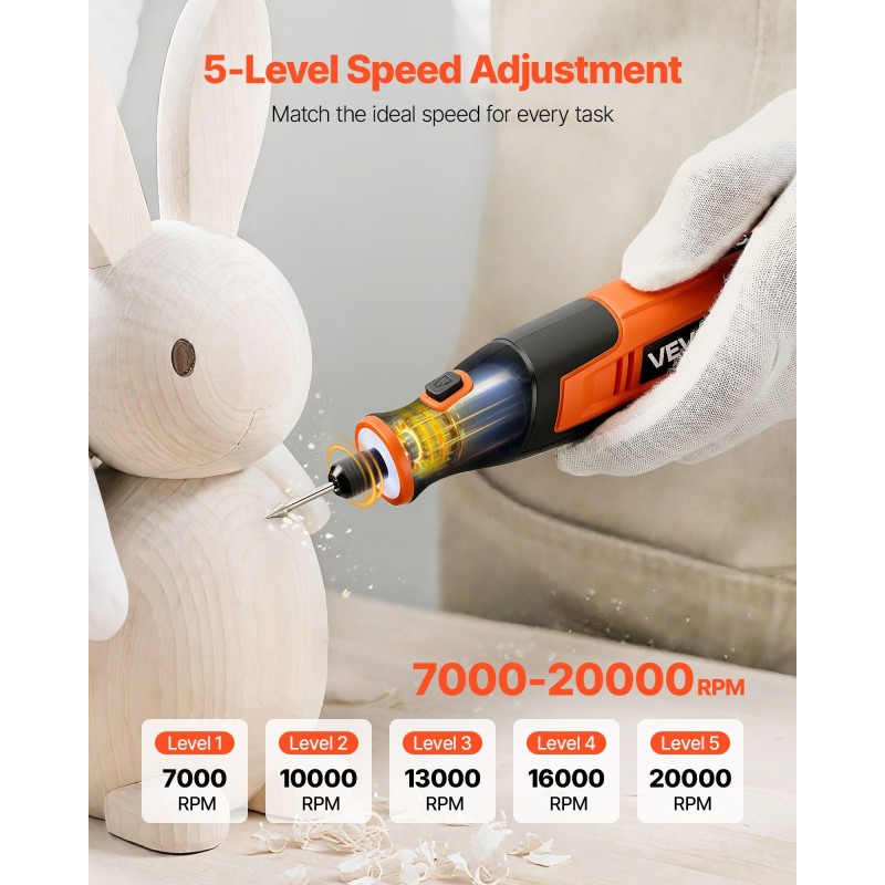 Johdoton monitoiminen pyörivä työkalu 73 tarviketta akku 2000mAh säädettävä 7000–20000 kierrosta