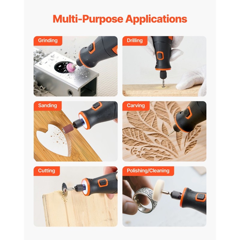 Johdoton monitoiminen pyörivä työkalu 73 tarviketta akku 2000mAh säädettävä 7000–20000 kierrosta