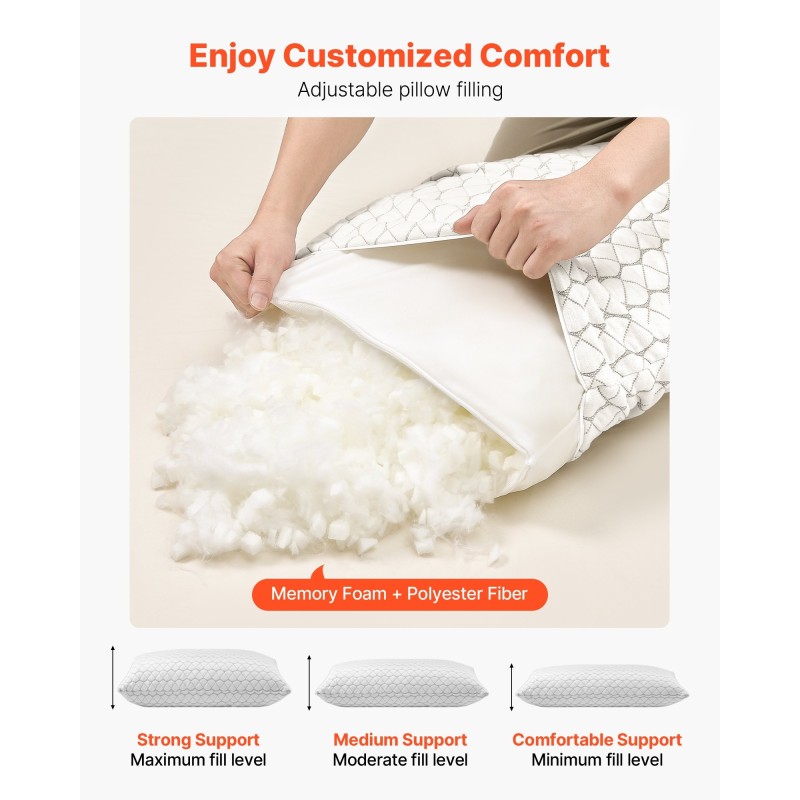 Muistivaahtotyyny king-kokoinen säädettävällä täytteellä luonnonkuituinen päällinen niskatuki