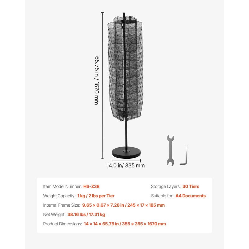 Pyörivä metallinen esiteteline 30 lokeroa A4-asiakirjoille kolmisivuinen