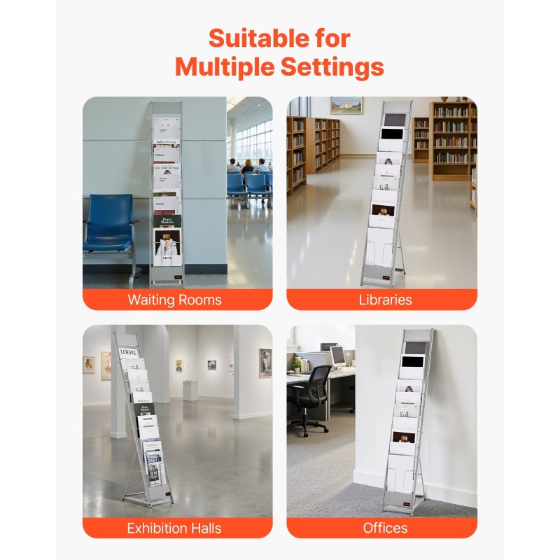 Esiteteline lattiatasoinen metallinen A4 10 tasoa alahyllyllä
