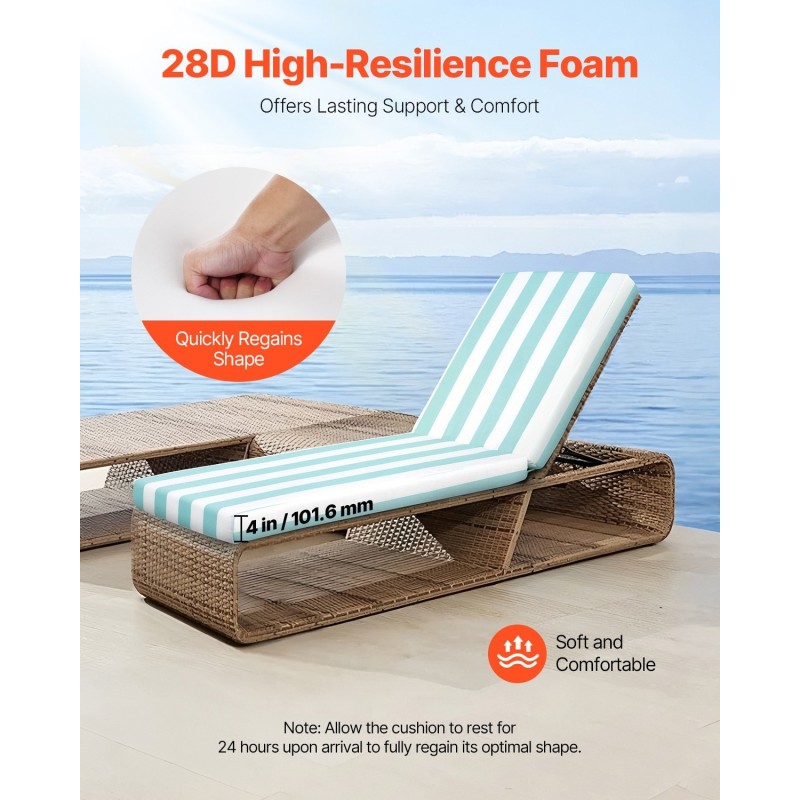 Ulkolepotuolin tyyny 2 kpl 203×66×9,8cm 28D korkearesilienssinen vaahto polyesteripäällinen vihreä-valkoinen raita