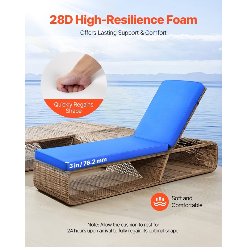 Aurinkotuolityyny ulkokäyttöön polyesterikangas korkeatiheyksinen vaahtomuovi sininen säädettävillä hihnoilla