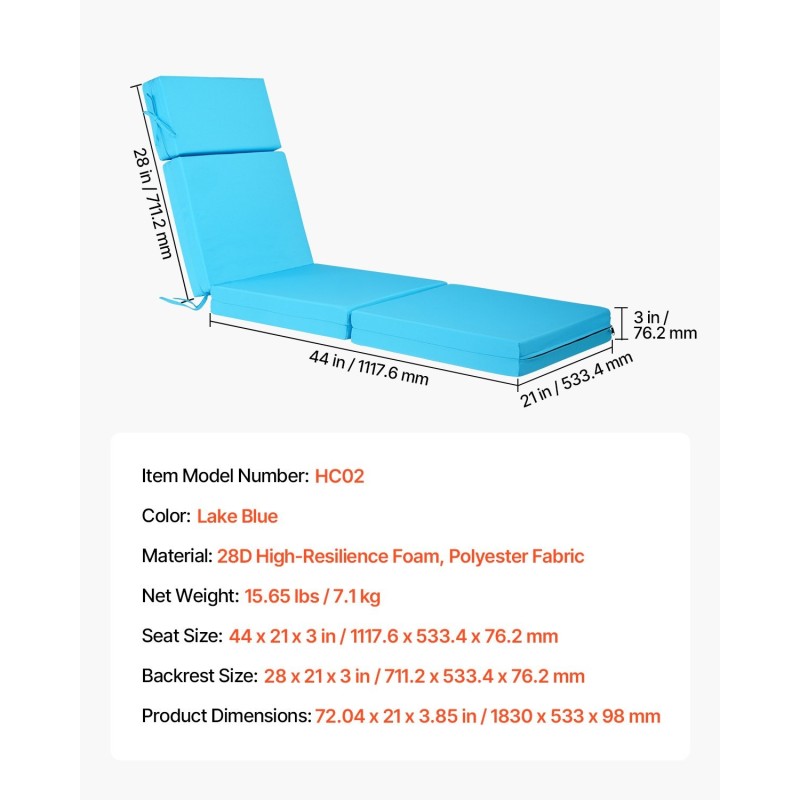 Lepotuolityynyt 2 kpl ulkokäyttöön polyesterikangas 28D-vaahto 1830x533x98 mm