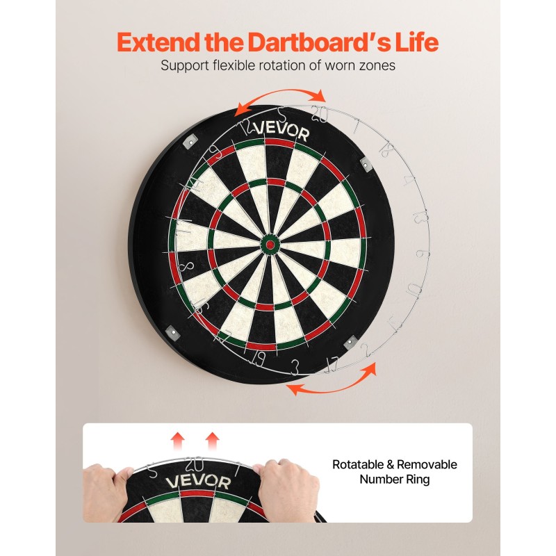 Tikkataulu 451 mm itsekorjautuvasta sisalkuidusta 6 teräkärkistä tikkää kääntyvä numerorengas