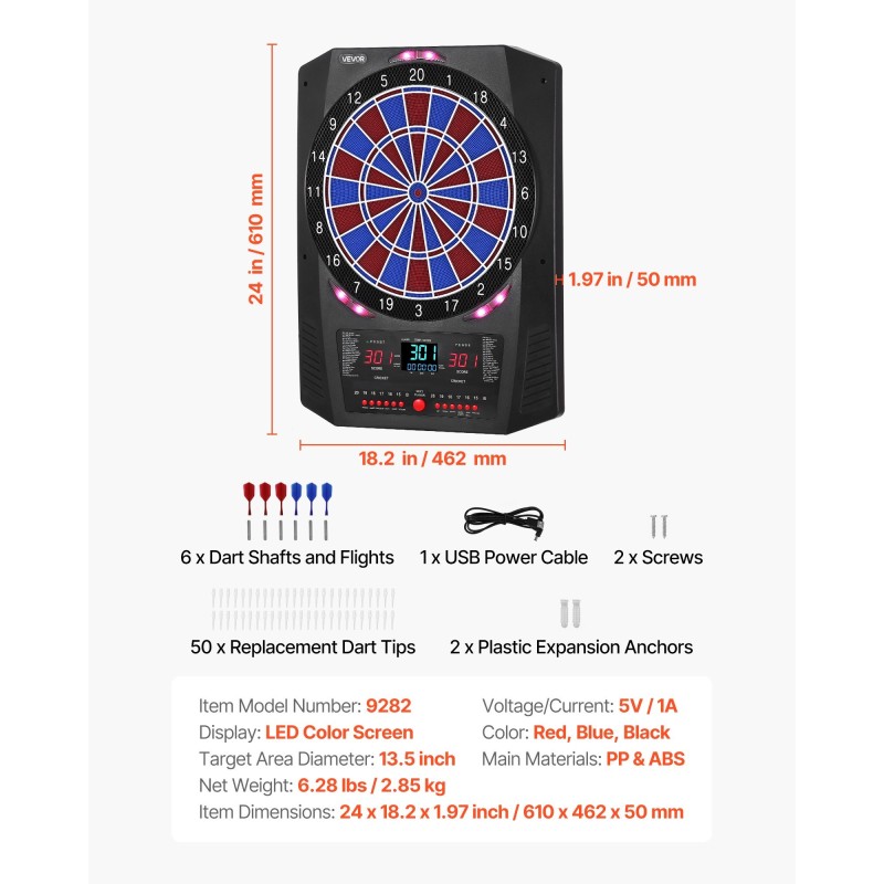 Elektroninen tikkataulu värillisellä LED-näytöllä PP- ja ABS-muovia 45 peliä 8 pelaajalle