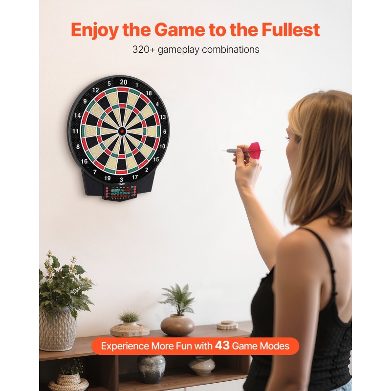 Elektroninen tikkataulu 391 mm värinäytöllä 43 pelimuotoa yli 320 variaatiota pehmeillä kärjillä