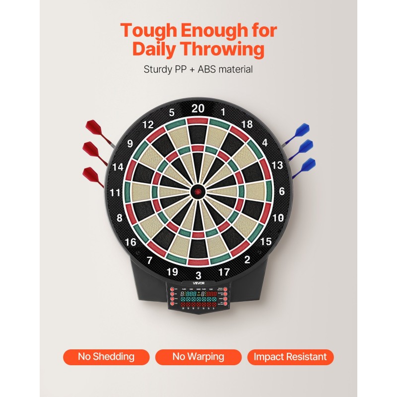 Elektroninen tikkataulu 391 mm värinäytöllä 43 pelimuotoa yli 320 variaatiota pehmeillä kärjillä