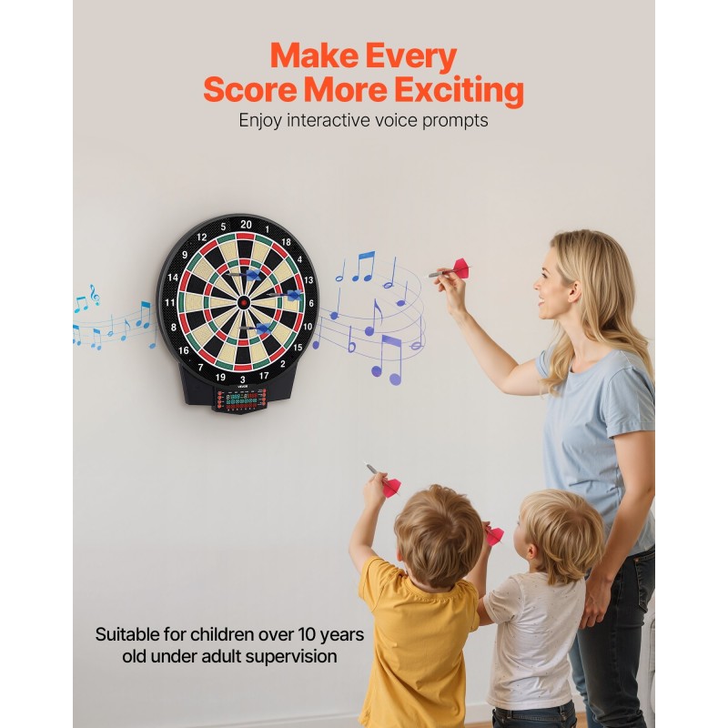 Elektroninen tikkataulu 391 mm värinäytöllä 43 pelimuotoa yli 320 variaatiota pehmeillä kärjillä