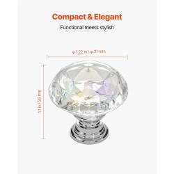 Kaapin nupit 12 kpl läpinäkyvä akryyli ja sinkkiseos Ø31×28 mm timantinmuotoinen