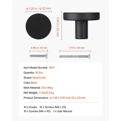 Kaapinupit sinkkiseoksesta mustat halkaisija 32 mm 10 kpl sienenmuotoiset