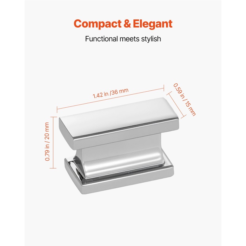 Kaapin ja laatikon suorakulmaiset nupit 10 kappaletta sinkkiseos kromi