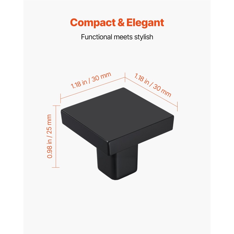Kaapin nupit sinkkiseos neliö 30x30 mm 10 kpl musta
