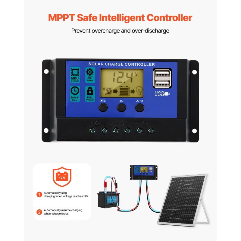 Aurinkopaneelilaturi 25W 12V yksikiteinen pii IP67 ulkoinen MPPT-säädin