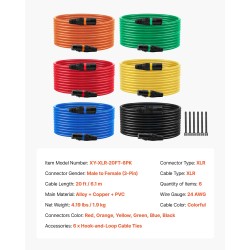 XLR-mikrofonikaapelit 6,1 m 6 kpl häiriösuojatut 3-nastaiset kullatut liittimet