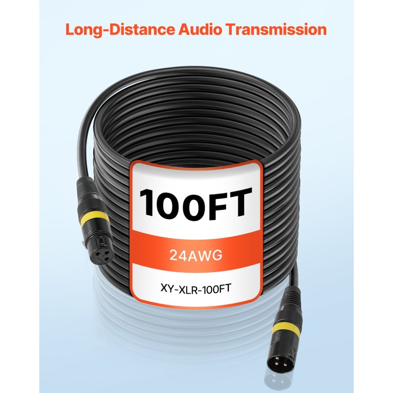 XLR-mikrofonikaapeli 30,48 m 3 napainen uros ja naaras 2 kpl musta