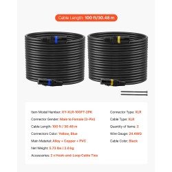 XLR-mikrofonikaapeli 30,48 m 3 napainen uros ja naaras 2 kpl musta