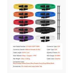 XLR-mikrofonikaapelit 2 m 24 AWG 10 kpl kullatut 3-napaiset häiriösuojatut