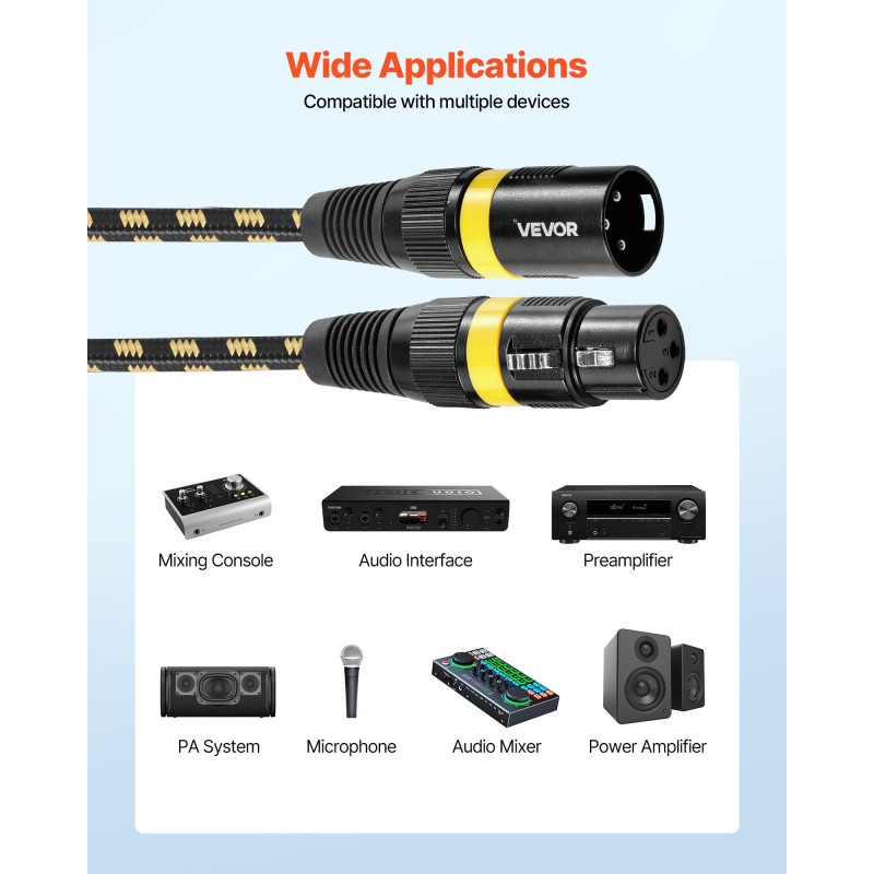 XLR-mikrofonikaapelisetti 6 kpl 7,62 m kultapinnoitetuilla 3-napaisilla liittimillä