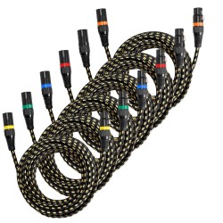 XLR-mikrofonikaapelisetti 6 kpl 7,62 m kultapinnoitetuilla 3-napaisilla liittimillä