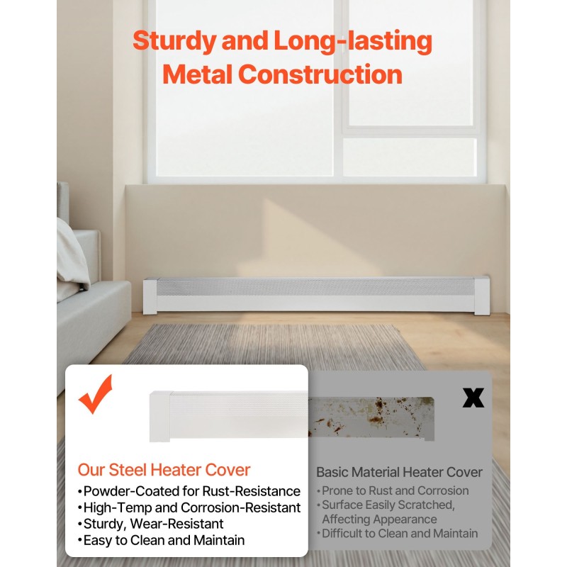 Jalkalistalämmittimen suojus teräs 1831 mm valkoinen ritilärakenne