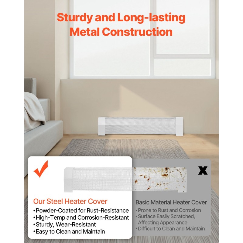 Teräksinen patterin etupaneelin suojus 917 mm valkoinen avoin ritilärakenne