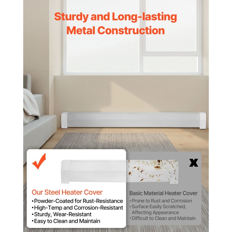 Jalkalistapatterin suojakansi teräs 1832 mm valkoinen täysin avoin reiitys