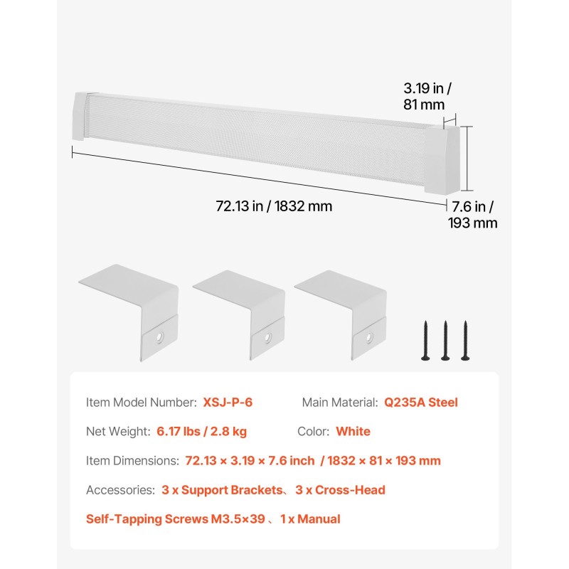 Jalkalistapatterin suojakansi teräs 1832 mm valkoinen täysin avoin reiitys