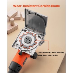 Lamellijyrsin 760 watin moottorilla kuusi syvyysasetusta kovametalliterällä pölypussilla huonekalujen liitoksiin