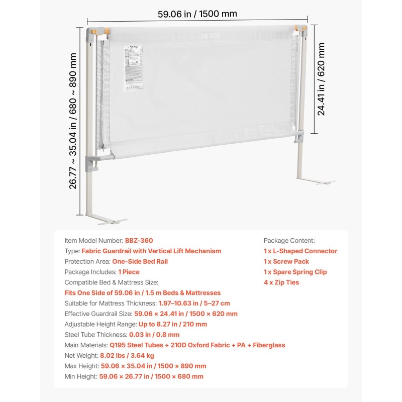 Kangasturvakaide teräsrunko 150 cm harmaa pystysuora nostomekanismi 5–27 cm patjalle
