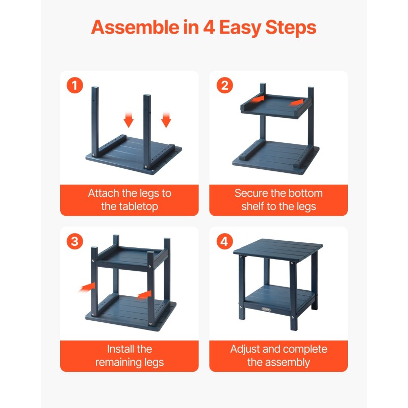 Ulkosivupöytä HDPE-muovista 450x380x440 mm kaksitasoinen sininen