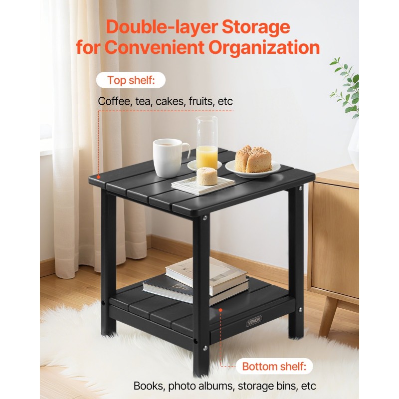 Ulkosivupöytä HDPE-muovi 450x380x440 mm kaksitasoinen musta säänkestävä