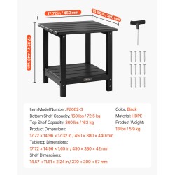 Ulkosivupöytä HDPE-muovi 450x380x440 mm kaksitasoinen musta säänkestävä
