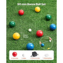 Bocce-pallosetti kahdeksan värillistä polyesterihartsipalloa yhdeksänkymmentä millimetriä kantolaukulla