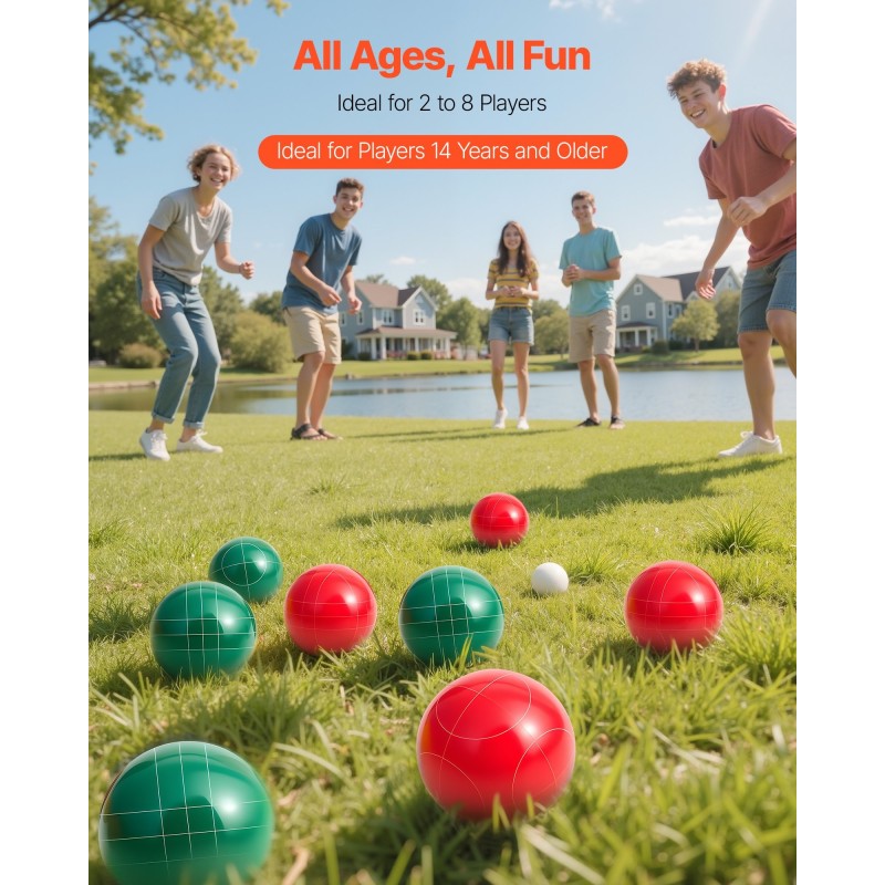 Petankkisarja polyesterihartsista 107 millimetriä 8 palloa 1 kohdepallo kantolaukulla ulkopeleihin